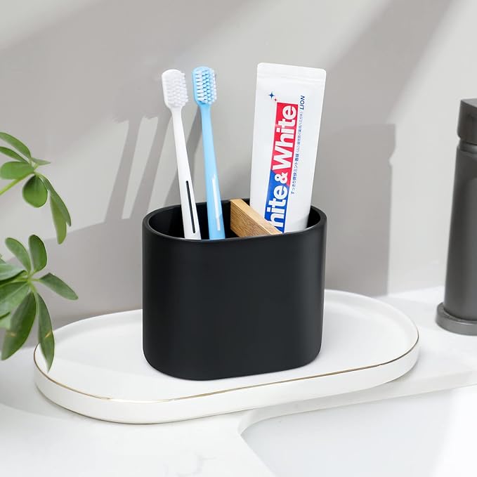 rejomiik Thick Resin Toothbrush Holders Bamboo Tooth Brushing Holder