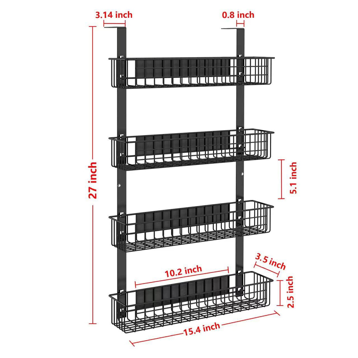 4 Tier Magnetic Spice Rack | Strongly Magnetic Spice Shelf with Utility Hooks | Refrigerator Spice Storage | Kitchen Storage Rack for Placing Seasoning Bottles, Plastic Wraps or Garbage Bags (Black)