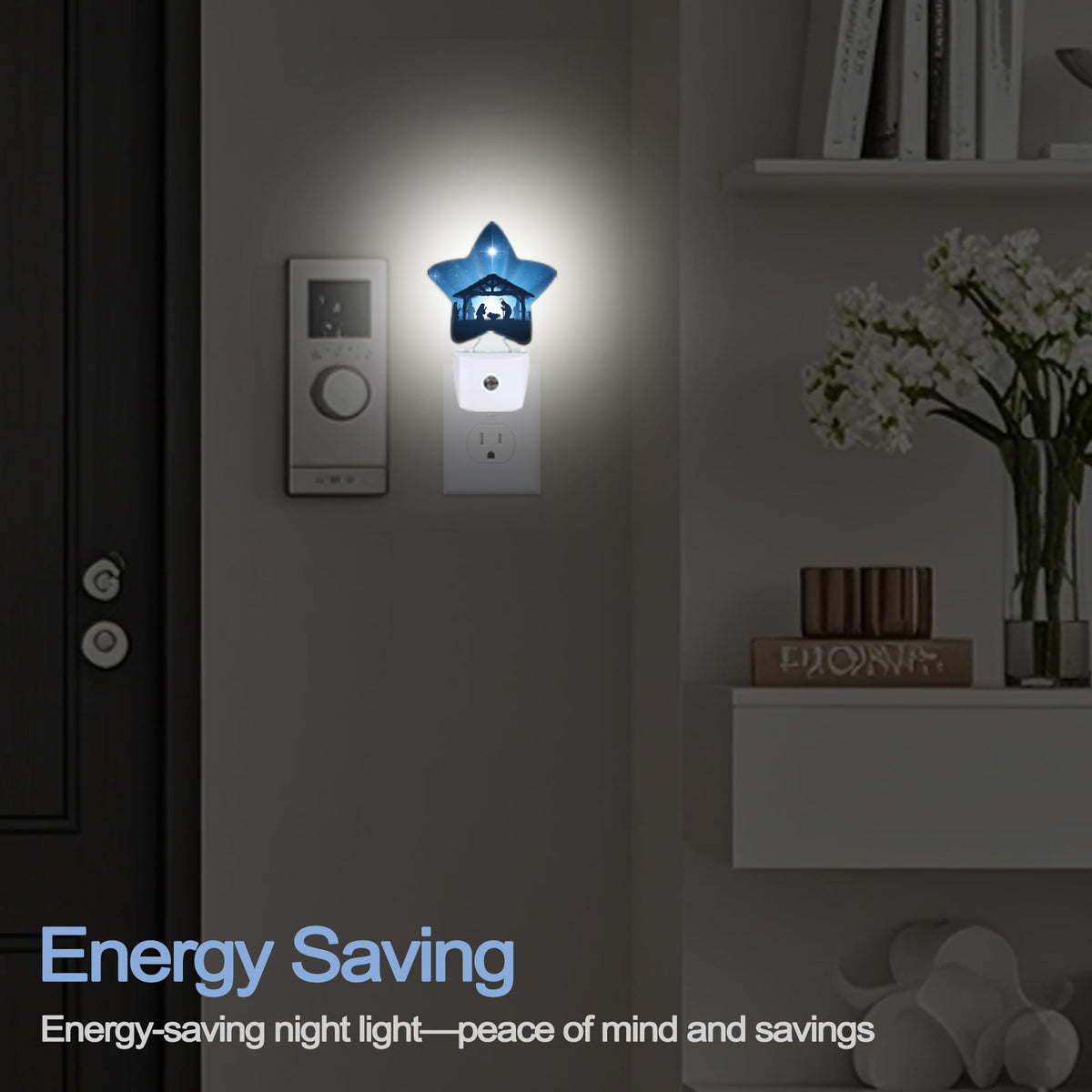 Nativity Scene Dusk to Dawn Star Night Light,Christmas Starry Sky Smart Sensor Nightlight for Bedroom Kitchen Hallway Stairs,Plug-in Energy Efficient Decor Desk Lamp Women Men Gifts