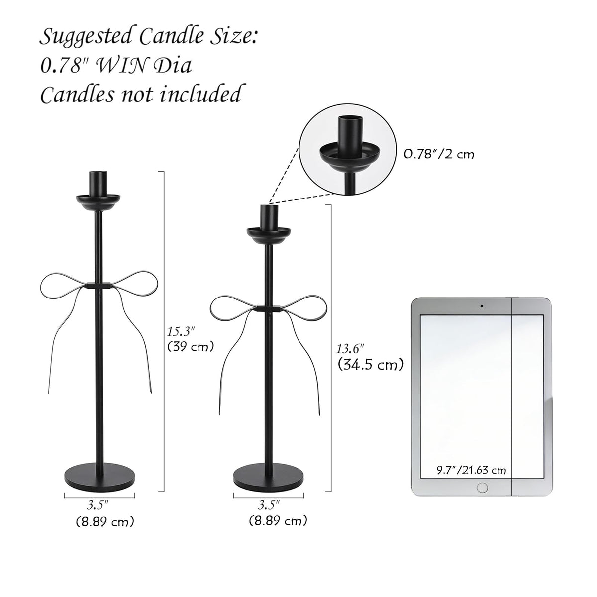Black Taper Candlestick Holders,Set of 2 Bow Candle Stick Holders,Metal Modern Candle Stands Decorative for Dining Table Centerpiece,Wedding Decor