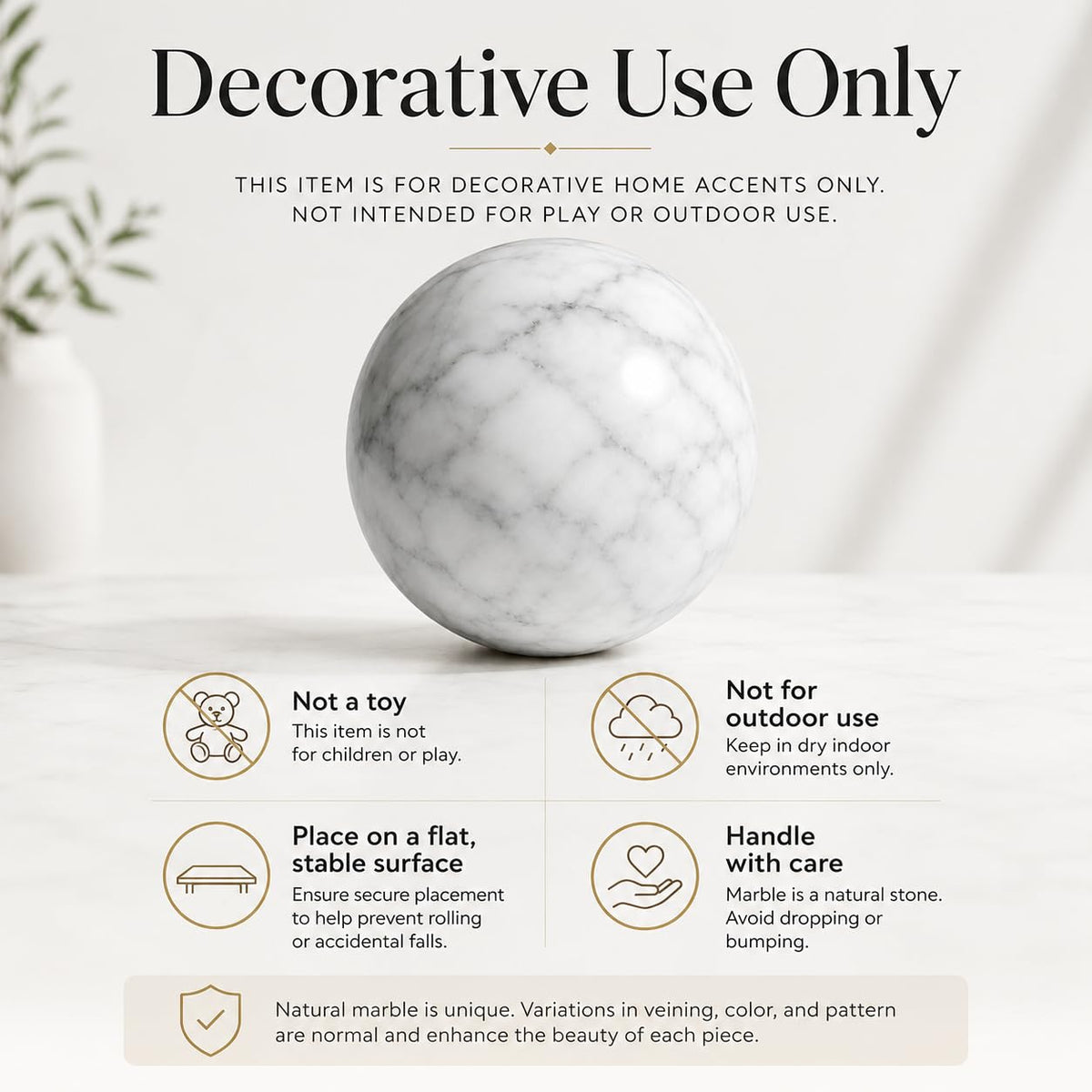 SIRIZEN-DIVING White Marble Decorative Sphere, 8cm Natural Stone Orb
