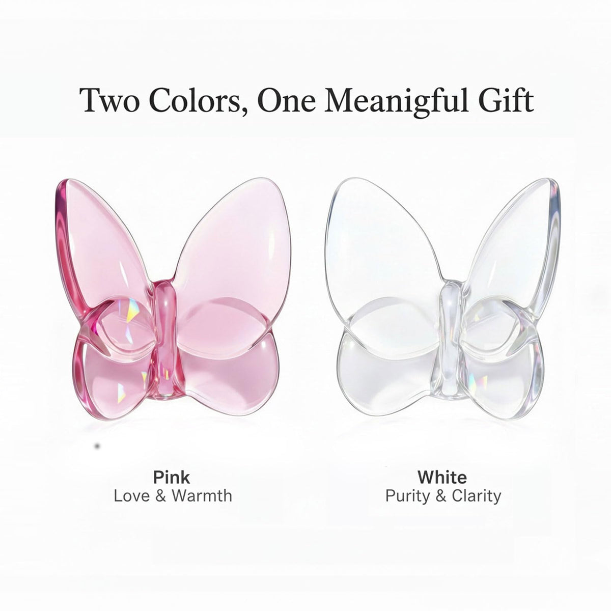 BJSYLTEK 2 Pack Crystal Butterfly Figurines, Glass Butterfly Figurines Decor for Home Office Desk, Handcrafted Crystal Animal Figurines, Butterfly Gifts for Women, (Pink + White)