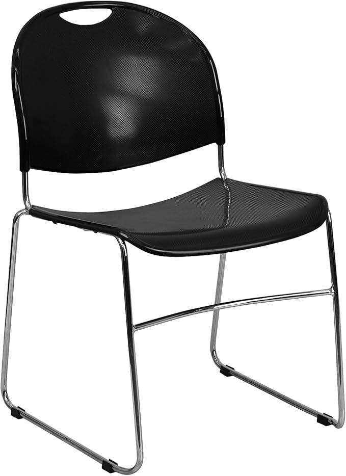 Flash Furniture HERCULES Series 880 lb. Capacity Black Ultra-Compact Stack Chair
