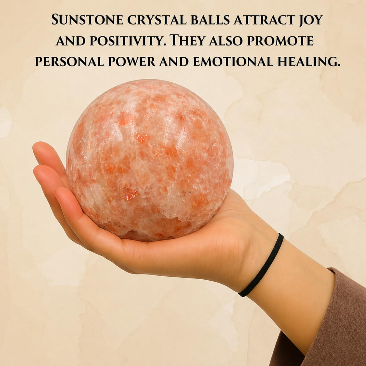 GEMSCITE Natural Sunstone 50-55 mm Gemstone Ball Sphere with Stand Hand Carved Crystal Altar Healing Devotional Focus Spiritual Chakra Cleansing Metaphysical Gift for Men Women from India