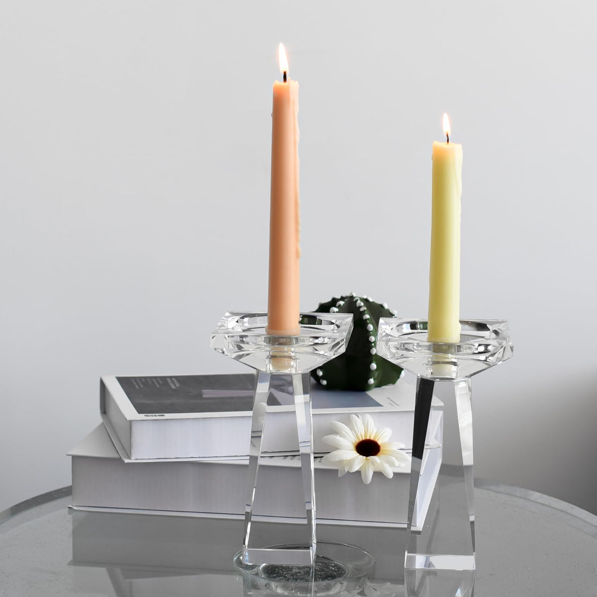 Kitcom Crystal Taper/Pillar Candle Holders Set of 2, 6.3 Inches Height, Table Centerpieces for Home Decor Wedding, Clear