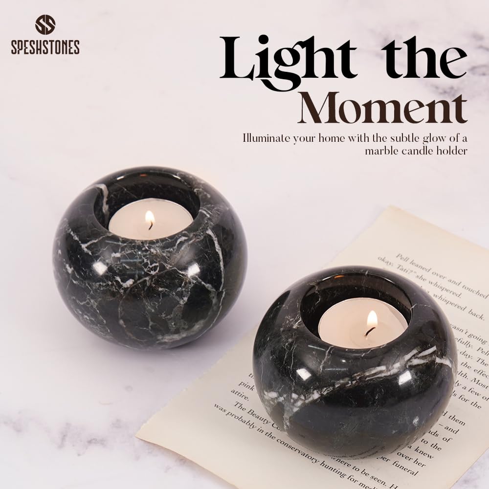 SPESHSTONES Marble Tealight Candle Holder 3.5-Inch Black Stone Votive Holder for Table Centerpieces & Earthy Aesthetic Decor, Candle Holder for Wedding Gifts for her