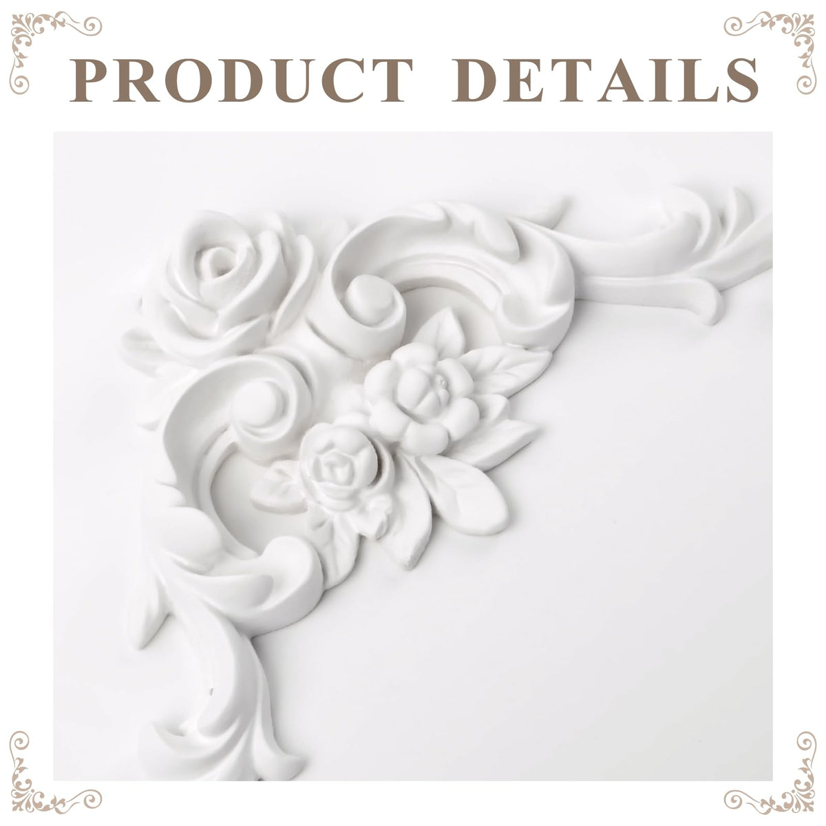 Corner Molding Ornament for Walls, French Style Decorative Accent with Floral Pattern, Rose Style Small, 4 Pieces