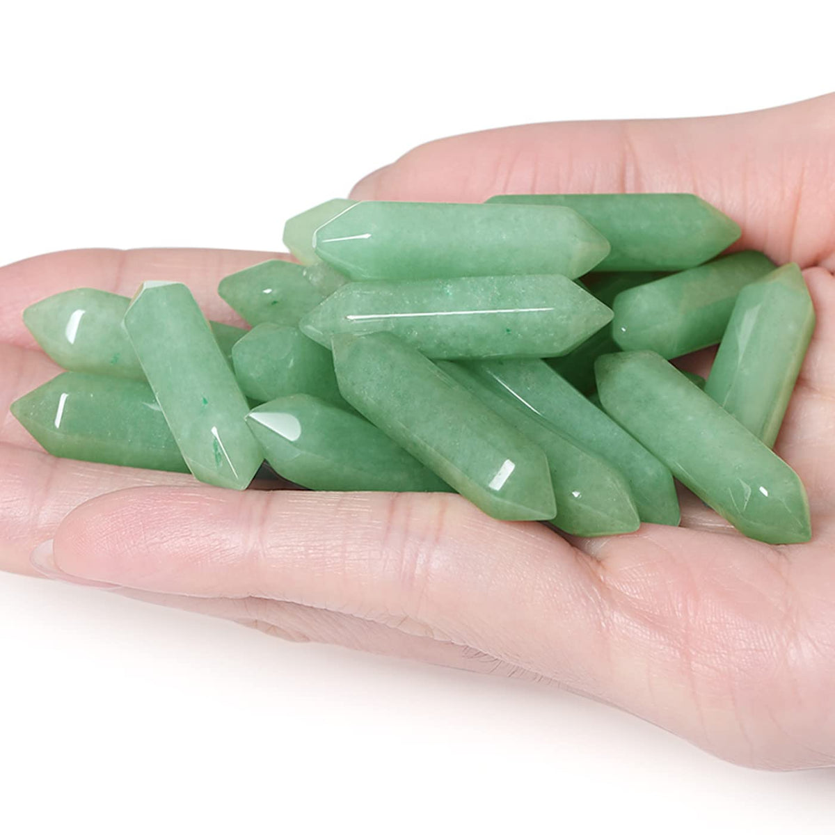 QINJIEJIE 20PCS Green Aventurine Crystals Wands Stones Set Healing Crystal Points Bulk Gemstones Hexagonal Polished Gems Natural Reiki Stone for Energy Balancing Meditation Witchcraft Gifts