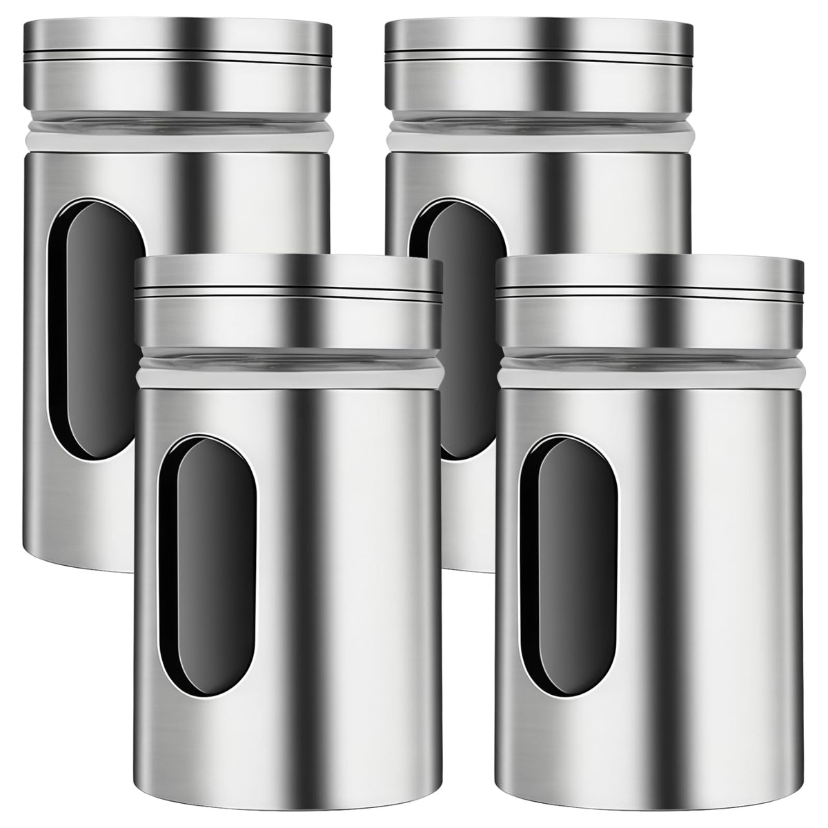 4 Pcs Salt and Pepper Shakers, Stainless Steel Kitchen Spice Dispensers with Adjustable Pour Holes, Clear Viewing Window, Mini Spice Jars for Salt, Pepper, Sugar, Cinnamon