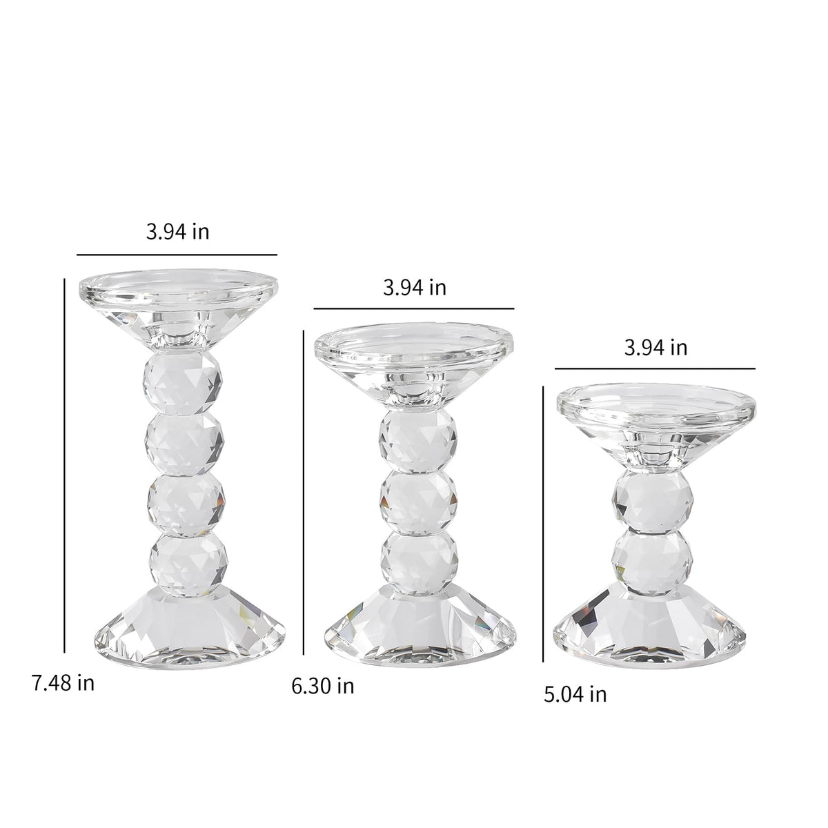 Kitcom Crystal Candlestick Holders Crystal Pillar/Taper Candle Holders, Tabletop Centerpieces for Party Wedding Banquet Decorations Set of 3, Comes with Gift Box(7.5''/6.3''/4.9'' Tall)