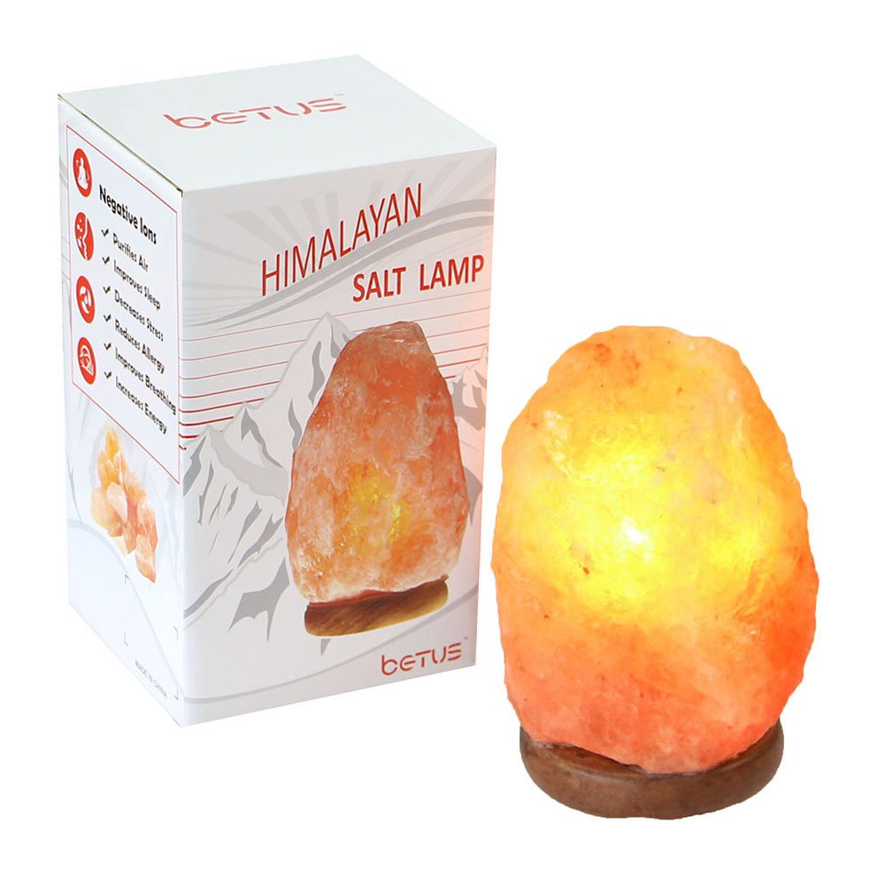 Betus [Natural Crystal Himalaya Salt Lamp Hand Carved on Wood Base with Dimmable Cord and Light Bulb - 8 to 9 Inches Height, 8 to 11 Pounds
