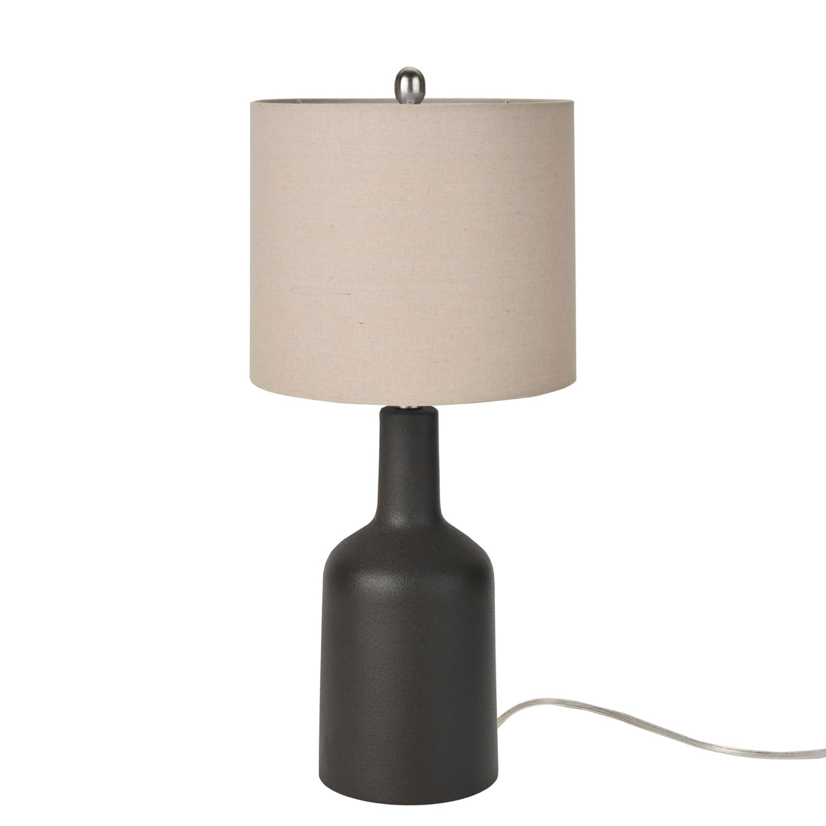 Nourison Home 22" Black Ceramic Table Lamp with Oatmeal Linen Shade for Modern Farmhouse, Bedside Lamp, Living Room Lamp, Small Accent Lamp for Dining Room