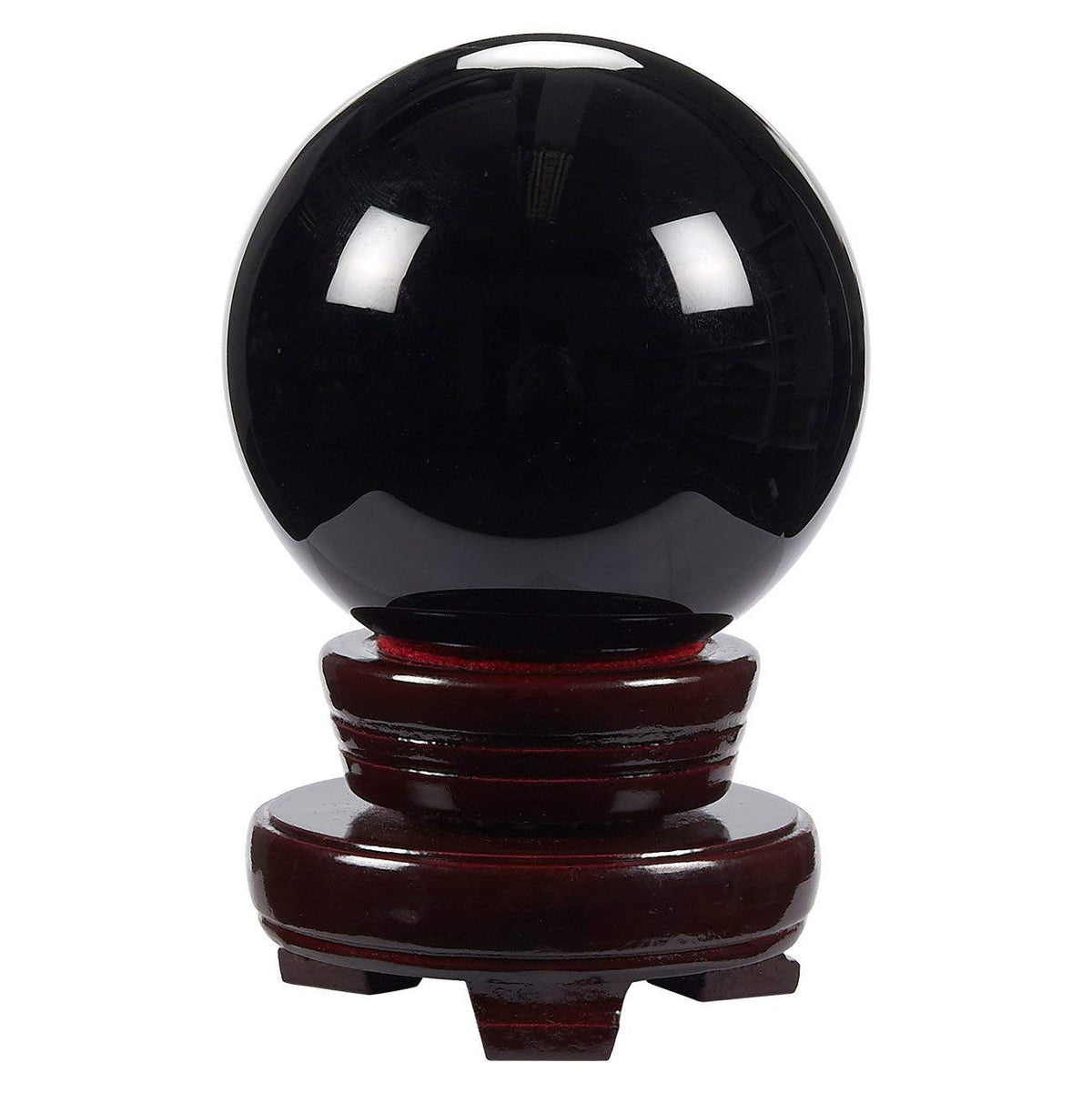 Juvale Obsidian Crystal Ball - 3.1-Inch Black Crystal Sphere with Wooden Stand - Polished Obsidian Stone Ball Decor & Scrying Orb for Meditation & Feng Shui Home Decor