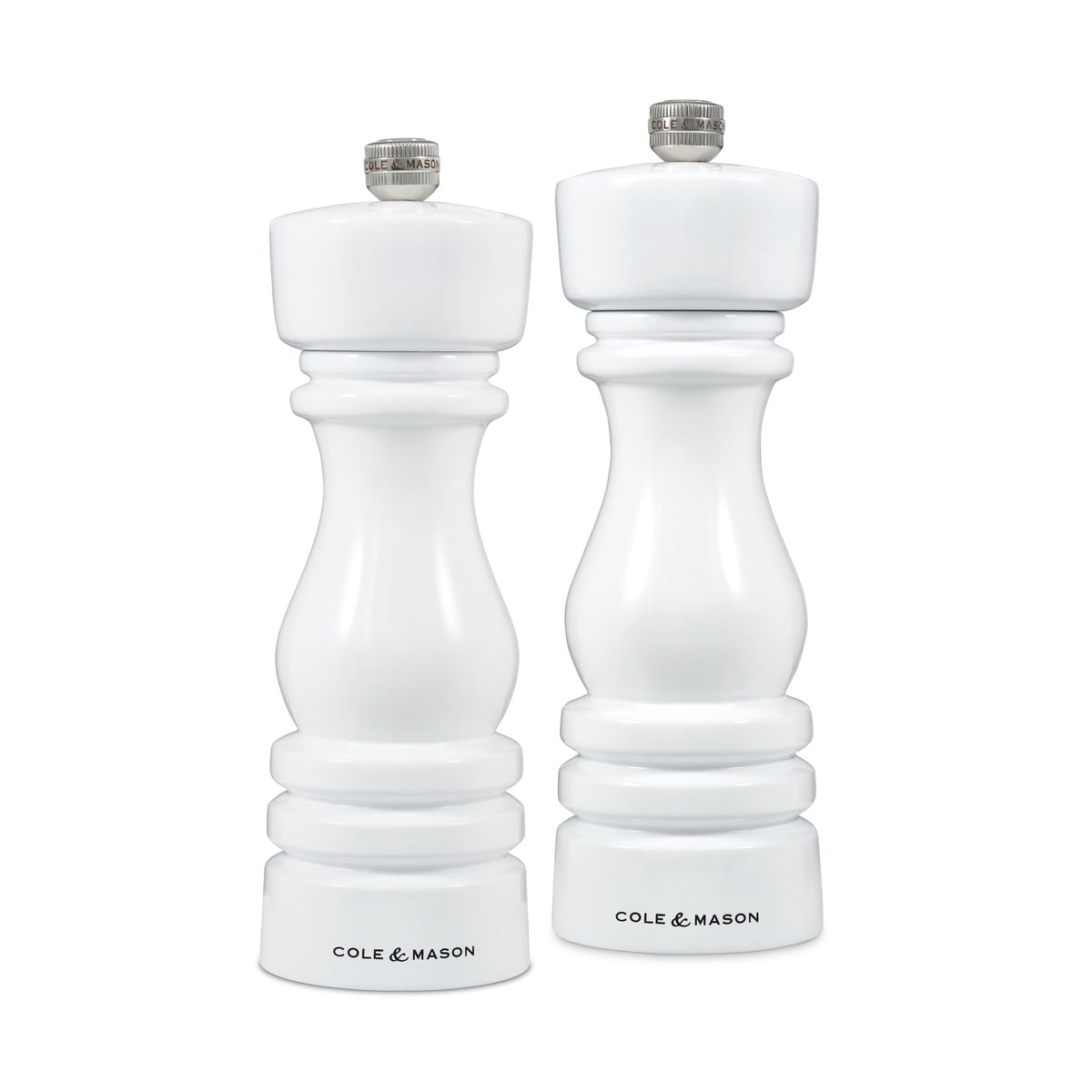 Cole & Mason London Refillable Spice Mill - Kitchen & Home Accessory - Salt & Pepper Grinder Set - Salt Mill with Ceramic Mechanism - Pepper Mill with Carbon Steel Mechanism - 7", White Gloss