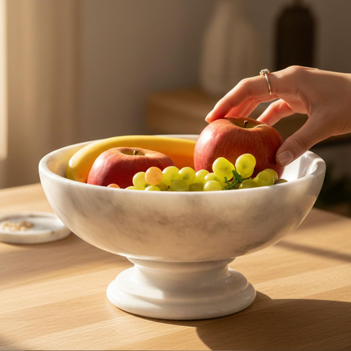 Radicaln Marble Fruit Bowl For Kitchen Counter 10" Inches White Handmade Candy Bowl For Entryway Table, Ideal Decorative Bowl, Serving Bowl and Fruit Holder For Dining Table Centerpiece