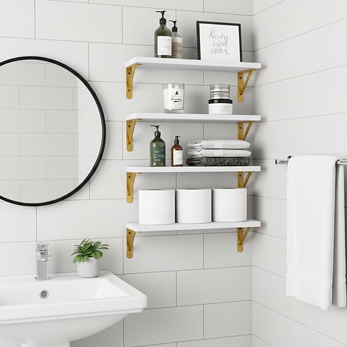 Fixwal White Shelves, Wood Wall Floating Mounted Shelves