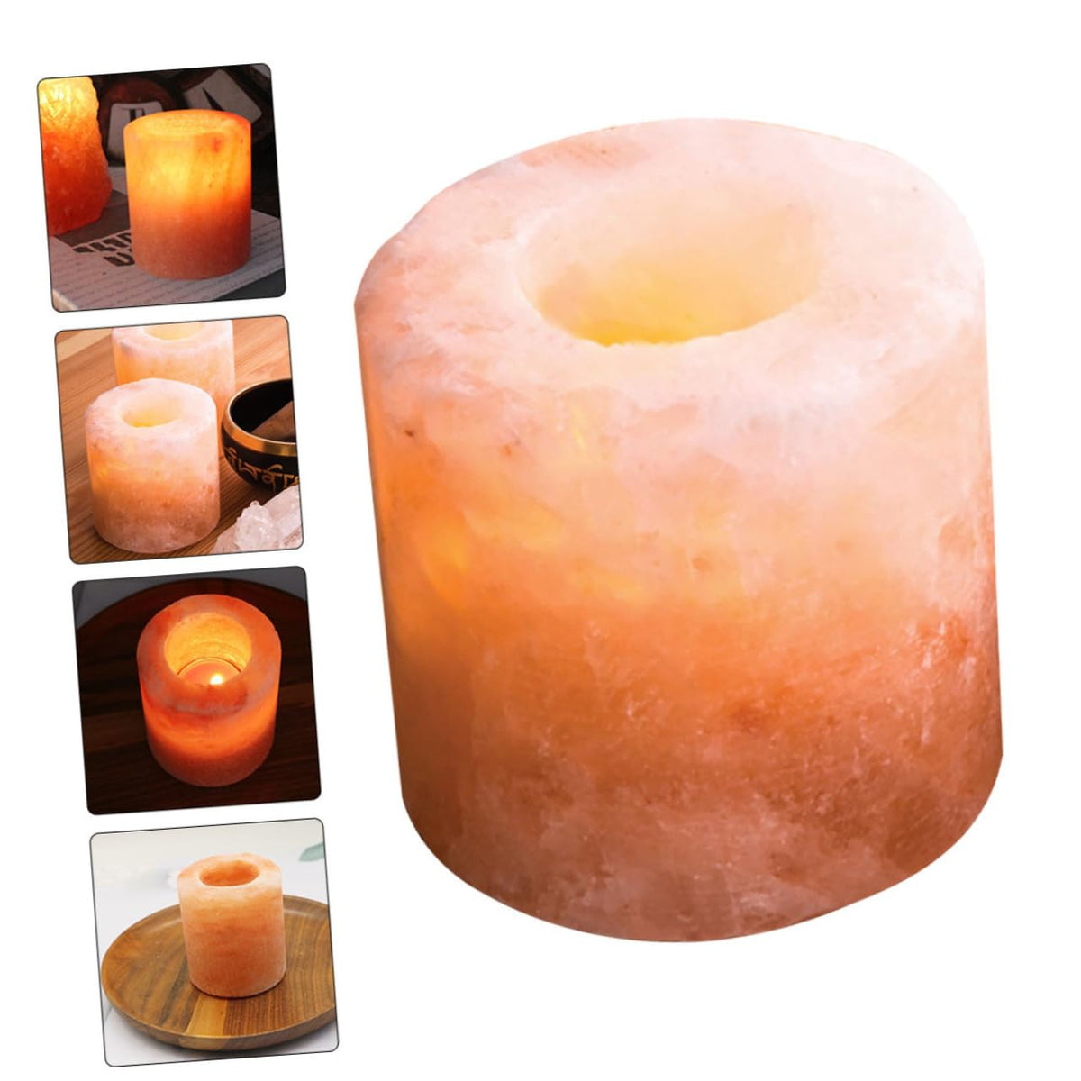 Healifty Himalayan Crystal Salt Candle Holder Adjustable Taper Candle Stand for Meditation Yoga and Home Decor Natural Handcrafted Decorative Centerpiece for Dining Table and Relaxation