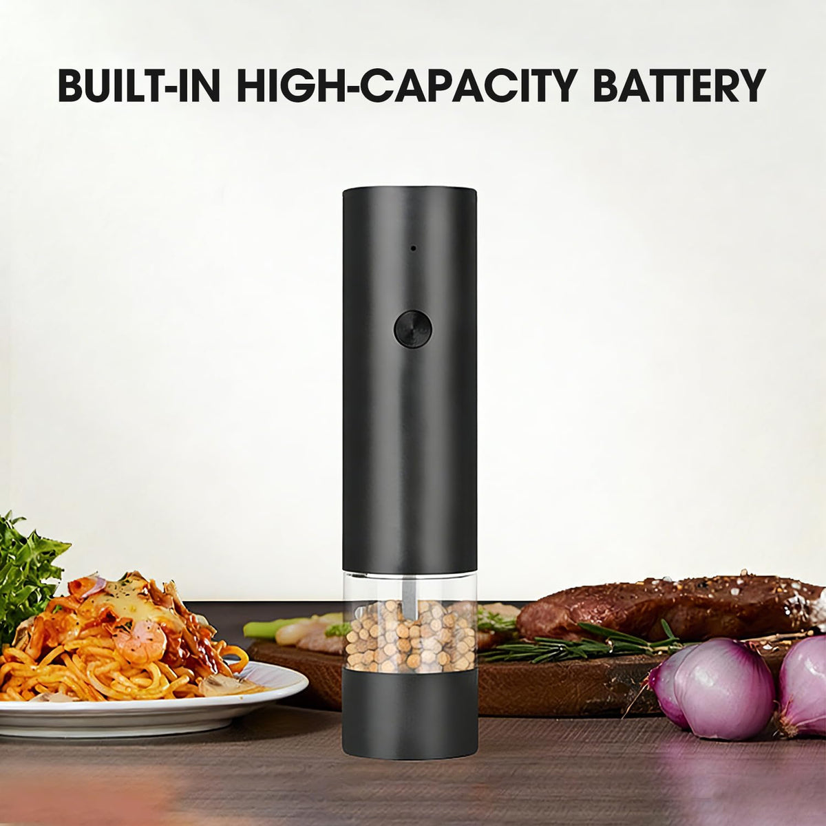 Lecroooi Electric Pepper or Salt Grinder, Automatic Pepper Mill with LED Light, Rechargeable Adjustable Coarseness Salt & Pepper Mill, Ideal for Kitchen, Outdoor, BBQ (1 Pack,Black)