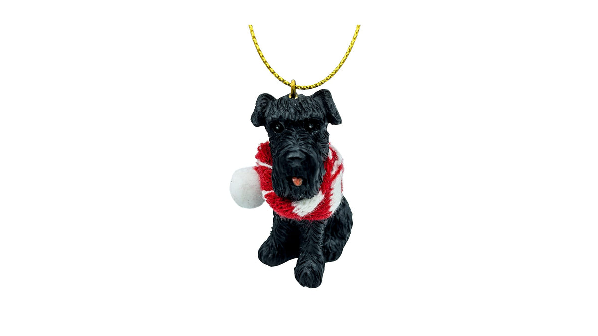 December Pets Miniature Black Schnauzer Dog Christmas Tree Ornament with Candy Cane Scarf
