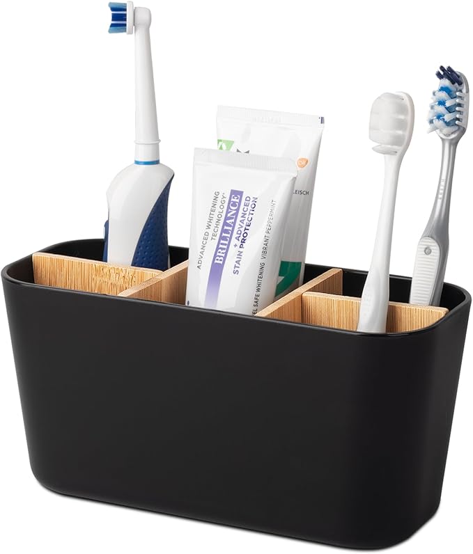 Toothbrush Holders for Bathrooms, Bamboo Tooth Brush Holder