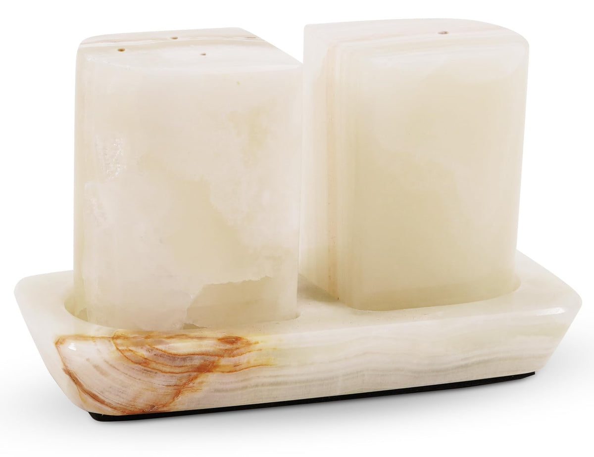 Radicaln Marble Salt & Pepper Shakers 2.5" White Onyx Modern Kitchen Essentials for Cooking and Dining, Stone Spice Holder & Saleros for Black Pepper, Pink Salt, Home & Farmhouse Decor