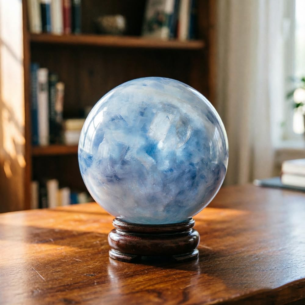 2-2.4 inch (5-6 cm) Natural Celestite Crystal Ball with Stand, Hand Polished Celestite Sphere, Reiki Healing Decorative Gemstone Sphere, Feng Shui Home Ornament, Mineral Crystal Collection Gift