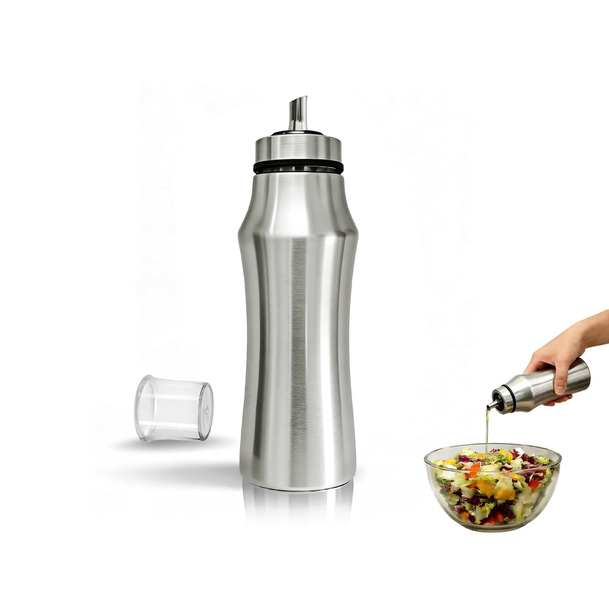 OlBuWa 304 Stainless Steel Oil Dispenser Bottle,Kitchen Oil Bottle for Cooking salad, barbecue, steak, air fryer-750ml, Silver