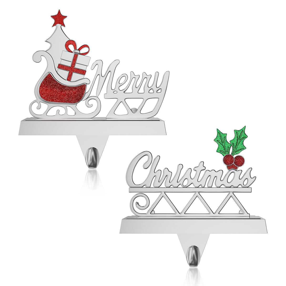 Homyplaza Christmas Stocking Holders for Mantle Weighted Metal Stocking Hangers Hooks for Fireplace Christmas Decorations (Set of 2)