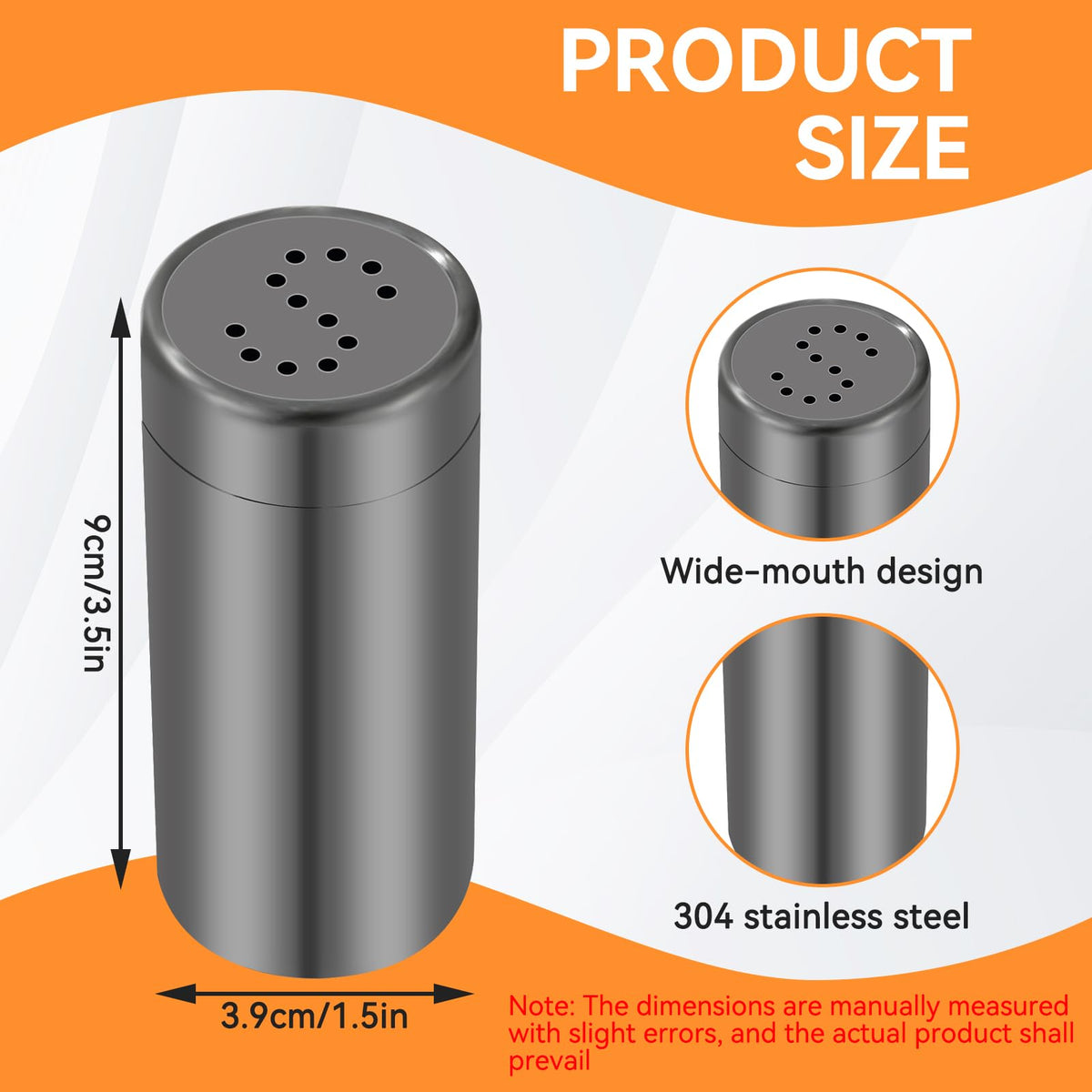 4-Piece Stainless Steel Salt and Pepper Shakers Set, Portable Spice Shaker Jars Spice Dispenser Refillable Salt Dispenser Containers for Home Barbecue Cooking, 3.5”hx1.5”w