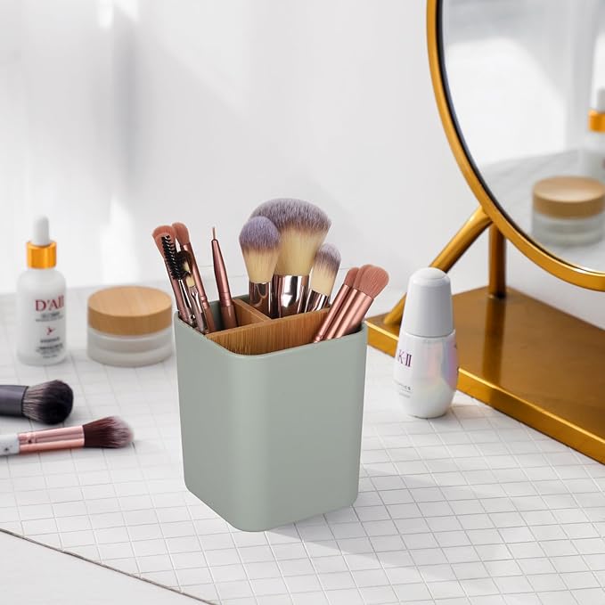 Bamboo Toothbrush Holder for Bathrooms, 3 Slots Kids Toothbrush and Toothpaste