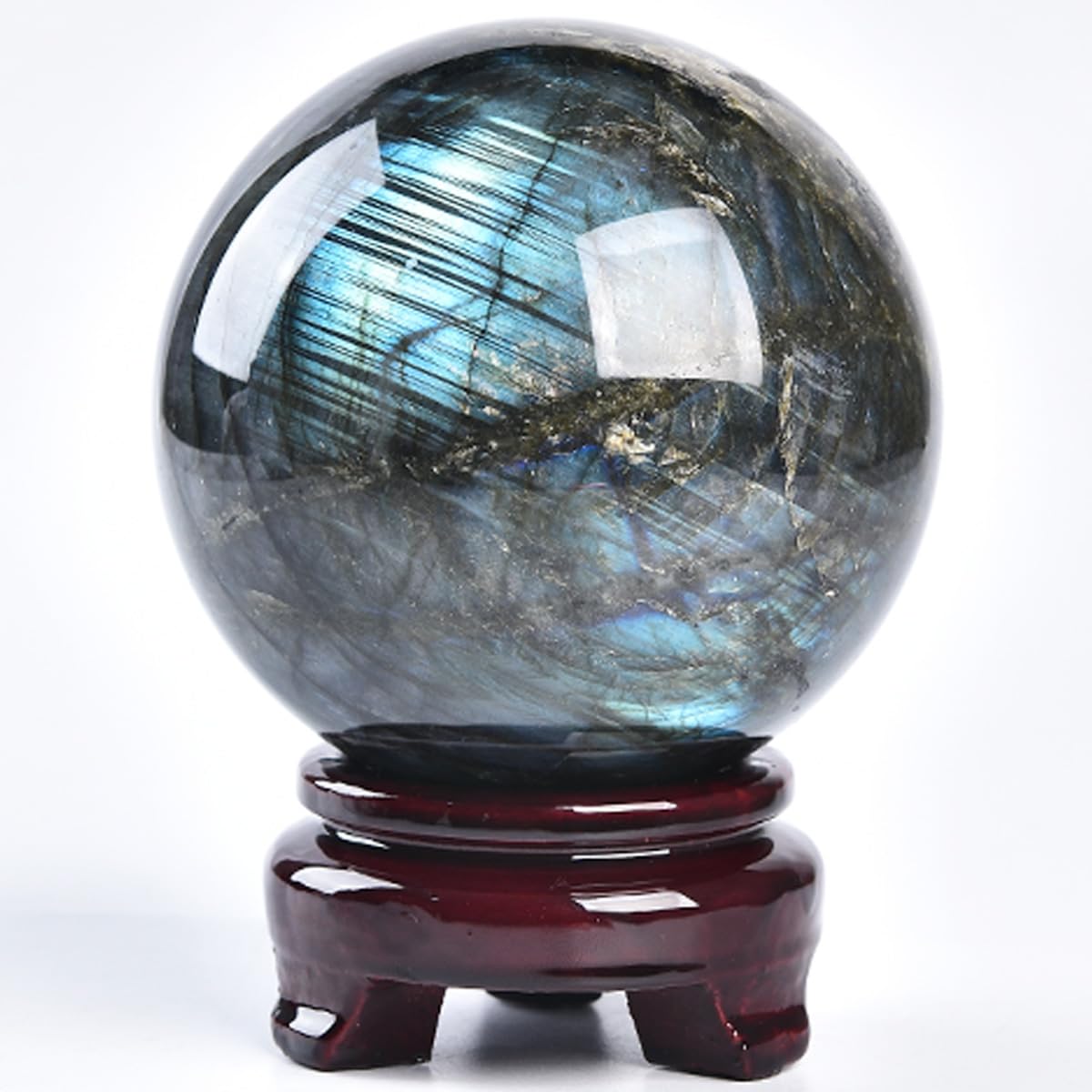 MOGEMT Labradorite Crystal Ball with Stand Large Crystals Sphere Decorative Ball Meditation Witchcraft Home Decor 90-100mm/3.5-3.9"