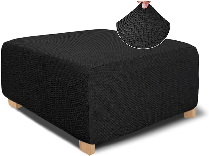NeColorLife Rectangle Ottoman Cover Jacquard Fabric Ottoman Slipcover Thick