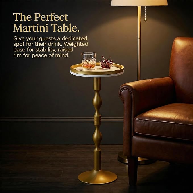 Small Round Gold Side Table, Drink Table