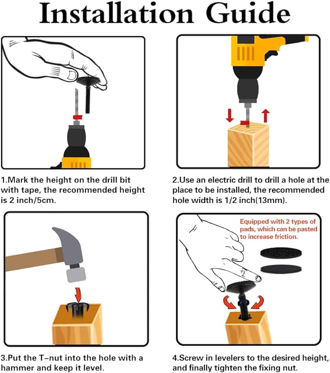 4 Set M10 Adjustable Leveling Feet, Heavy Duty Height Adjuster Furniture