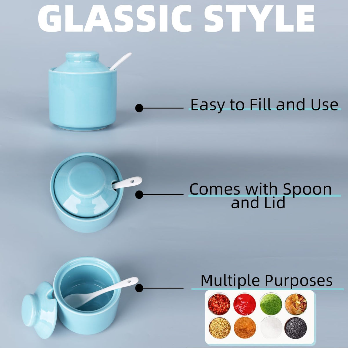 HAOTOP 8 oz Sugar Bowl with Lid and Spoon,Ceramic Sugar Jar Sugar Dispenser Sugar Container Coffee Bar Accessories, Kitchen Countertop Canisters (Turquoise)