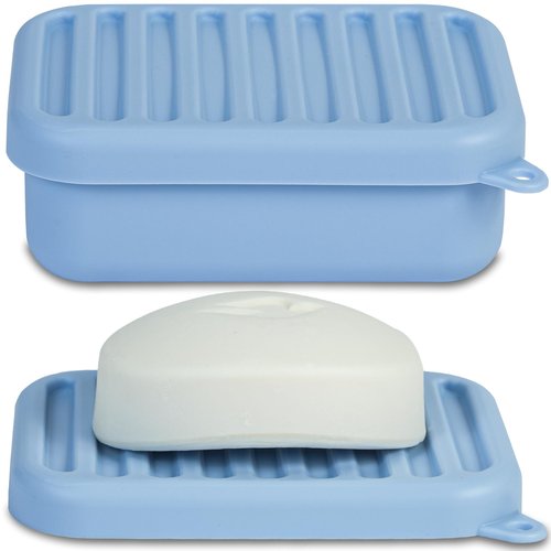 HighHerz Superior Leak-Proof Silicone Travel Soap Case, Portable Soap Container with Draining Layer, Durable Soap Box, Shatter-Proof Soap Holder for Bathroom, Gym, Travel Size Toiletry (Blue)