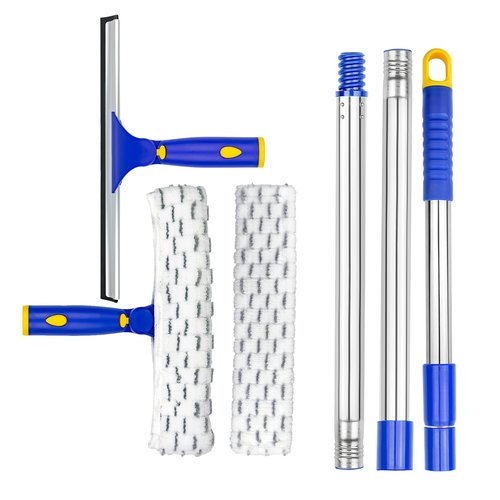 ITTAR Rotatable Window Cleaning Kit, Glass Cleaner Tool with 60" Extension Pole, Rubber Squeegee & 2 Microfiber Pads Combo, Window Washing Equipment for Cleaning Shower, High Windows, Car Glass