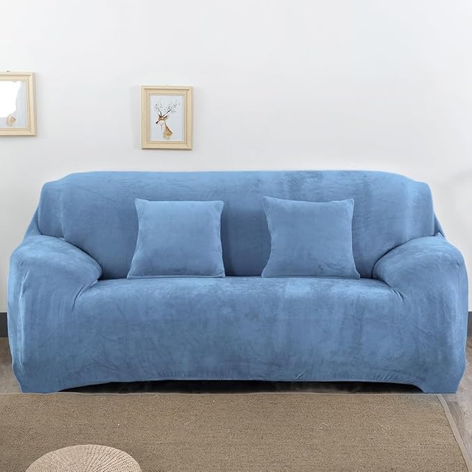vctops 4 Seater Velvet Plush Stretch Sofa Slipcover 1-Piece Sofa Cover
