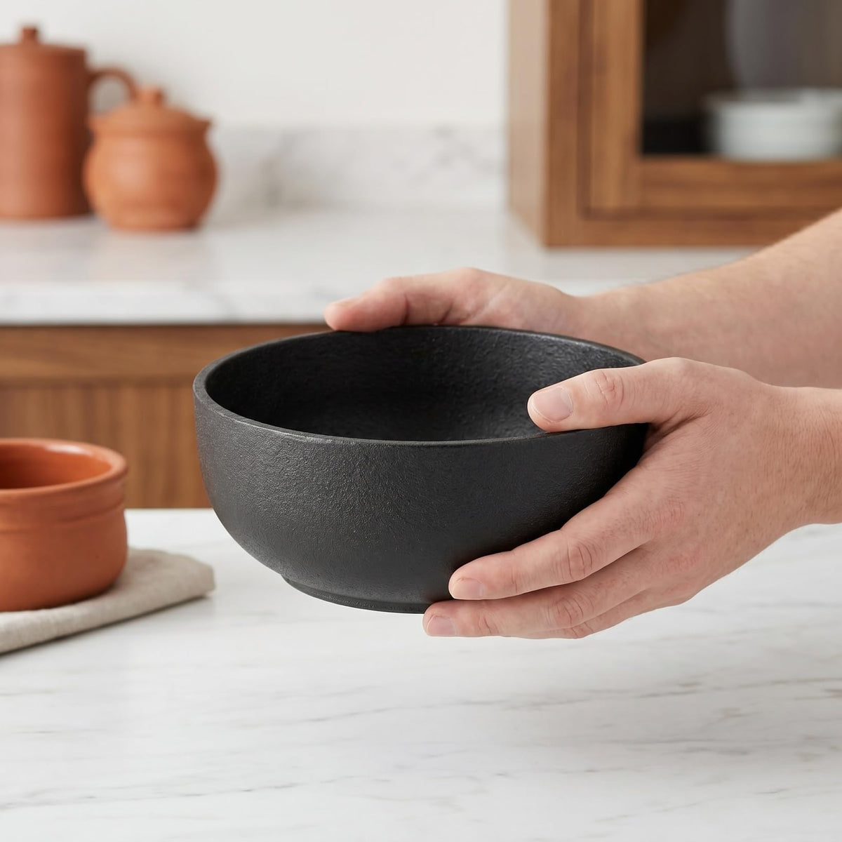 Cabilock Cast Iron Bibimbap Bowl 6.7 Inch Korean Stone Bowl for Cooking Sizzling Hot Pot Dolsot Professional Ramen Noodle Soup Mixing Rice Serving Basin Oven Safe Seasoned Kitchenware