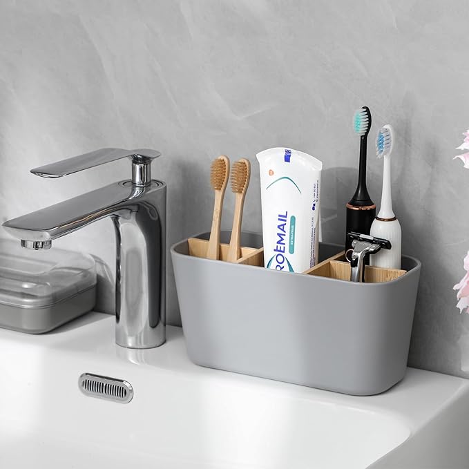 Toothbrush Holders for Bathrooms, Bamboo Tooth Brush Holder