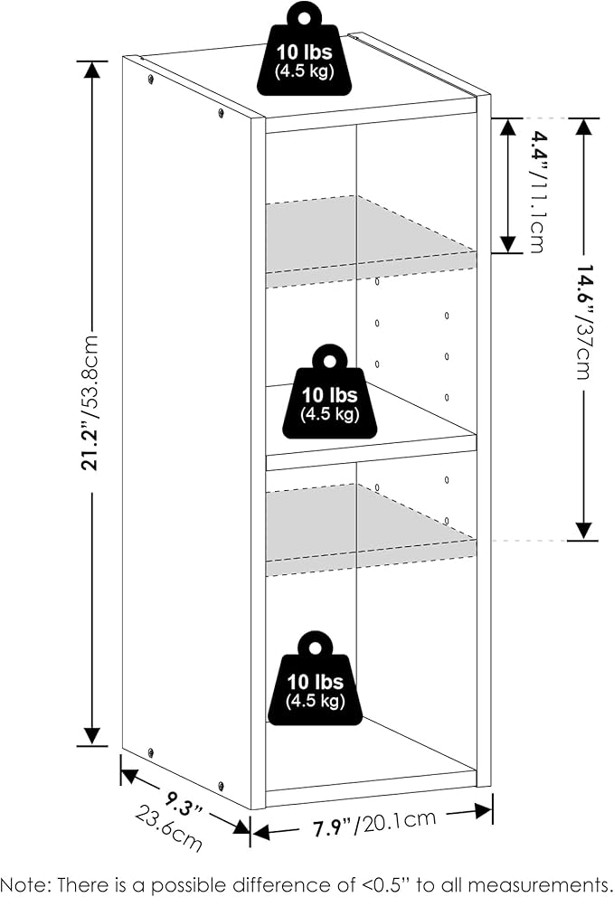 Furinno Fulda Book Shelf, 2-Tier Narrow Bookshelf, Bookcase