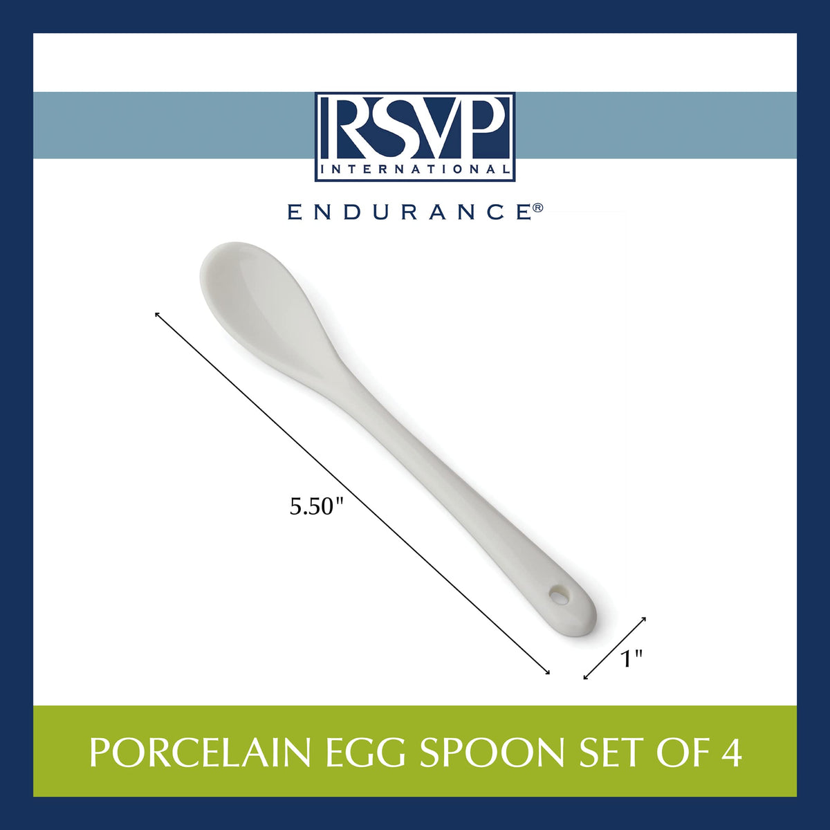 RSVP International Poached Egg Spoon, 4 Piece Set Multipurpose Use for Serving Jam, Honey or Soft Boiled Eggs, 5.5" Length, White Porcelain