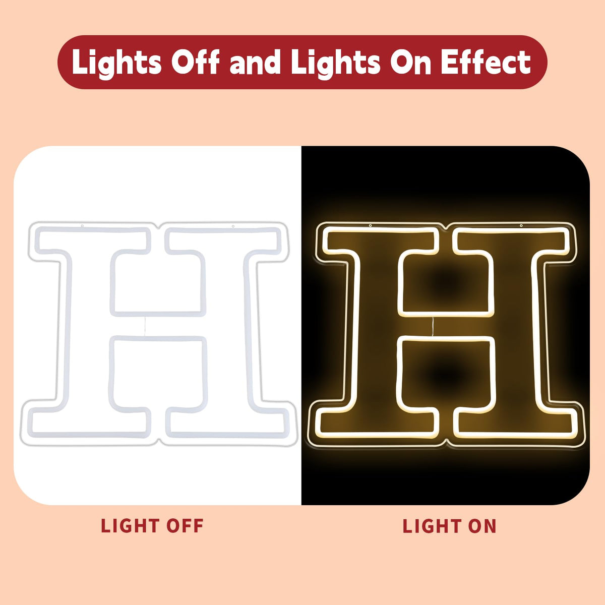 RumonZS Light Up Letters H LED Letters Lights Neon Sign 26 Alphabet 13.2"Decorative Lighted Alphabet for Wedding Party Birthday Bar Christmas Home Decor Letter Lights (Warm White)