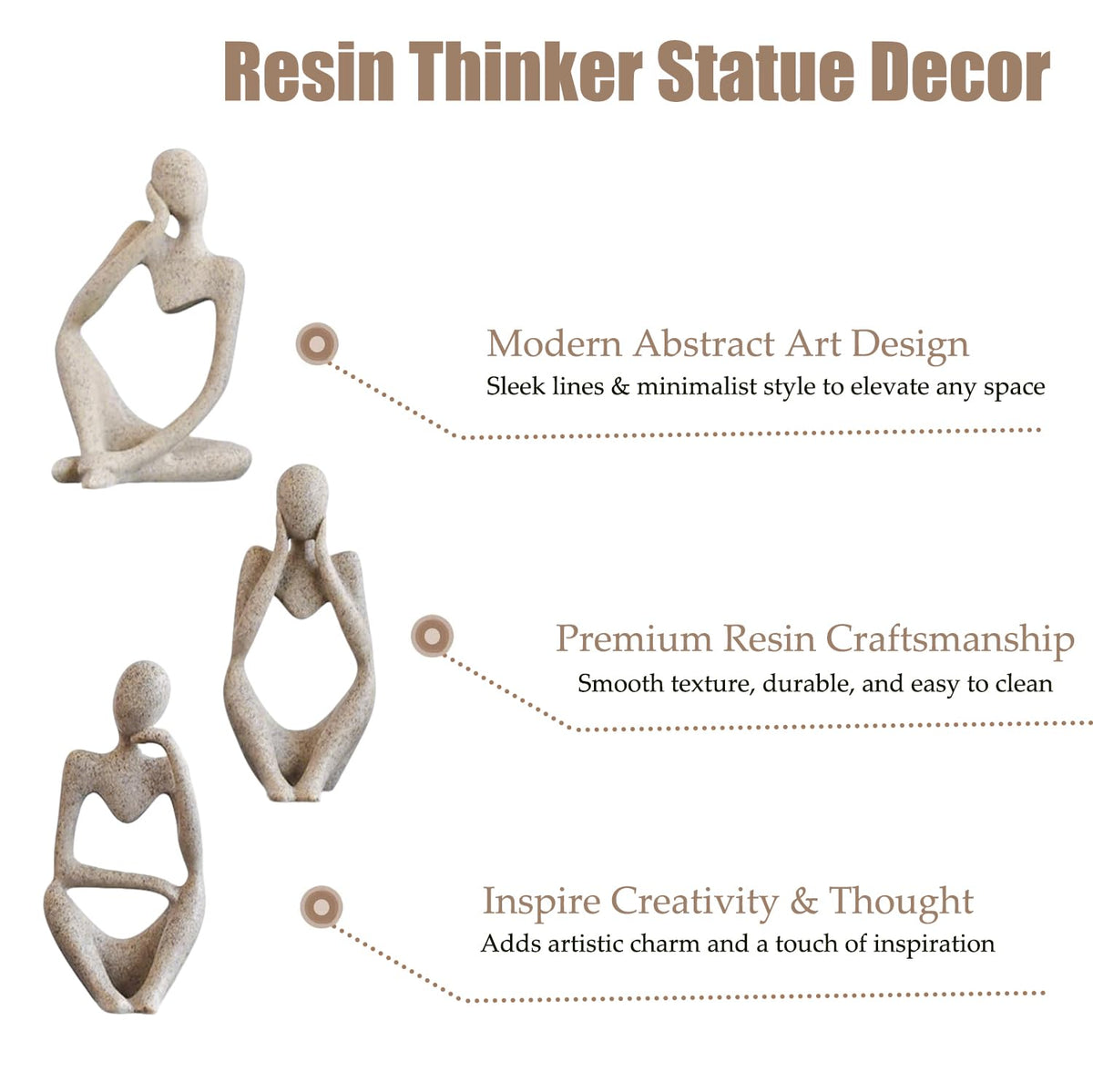 Mingzhang 3pcs Thinker Statue Abstract Art Thinker Figurines Beige Home Decor for Living Room, Office, Coffee Table, Bookshelf Decoration, Housewarming Gifts