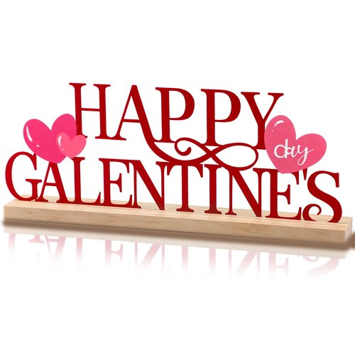 Cinnvoice Happy Galentine's Day Decorations Meta Happy Galentines Letter Table Sign Farmhouse Friendship Valentine Tabletop Decorations with Wooden Base for Holiday Mantel Home Party Supplies
