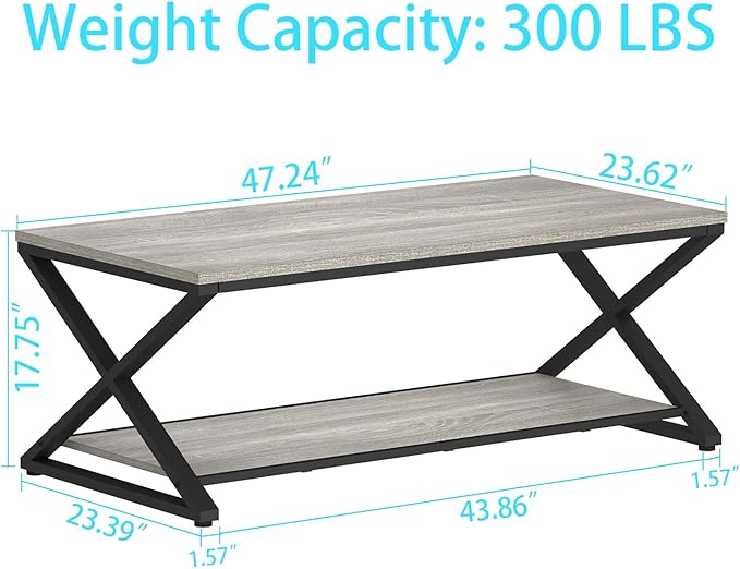 HSH Coffee Table with Storage, Farmhouse Grey Living Room Center Table