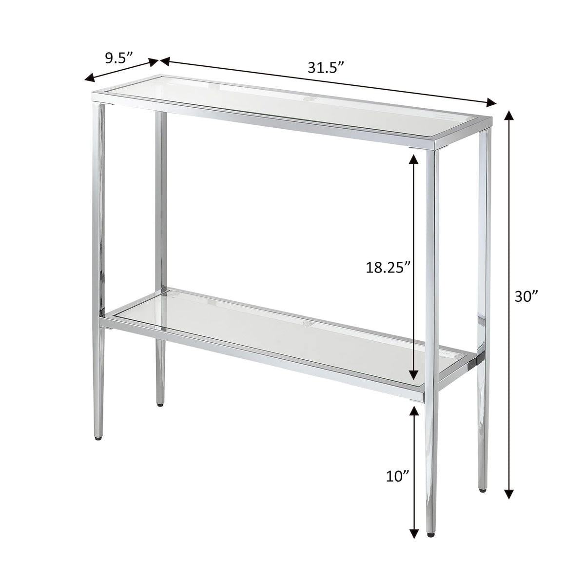 Convenience Concepts Nadia Chrome Entryway Table 31.5" - Contemporary Modern Sofa Console Table with Storage Shelf, Narrow Minimalist Hall Table for Living Room, Bedroom, Bathroom, Glass/Chrome