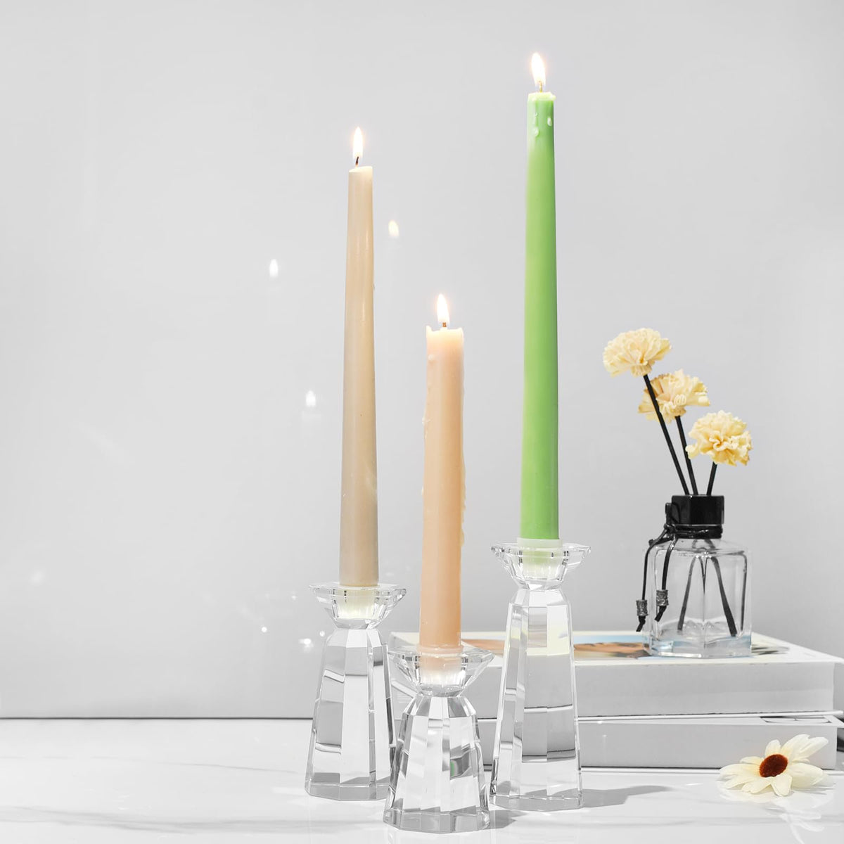 DONOUCLS Crystal Tapered Candle Holders Crystal Candlestick Home Tabletop Decorations Pack of 3, Comes with Gifted Box