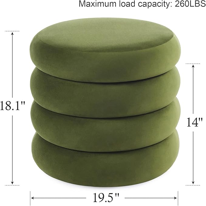 Flouki 19.5" Storage Ottoman Round, Vanity Stools
