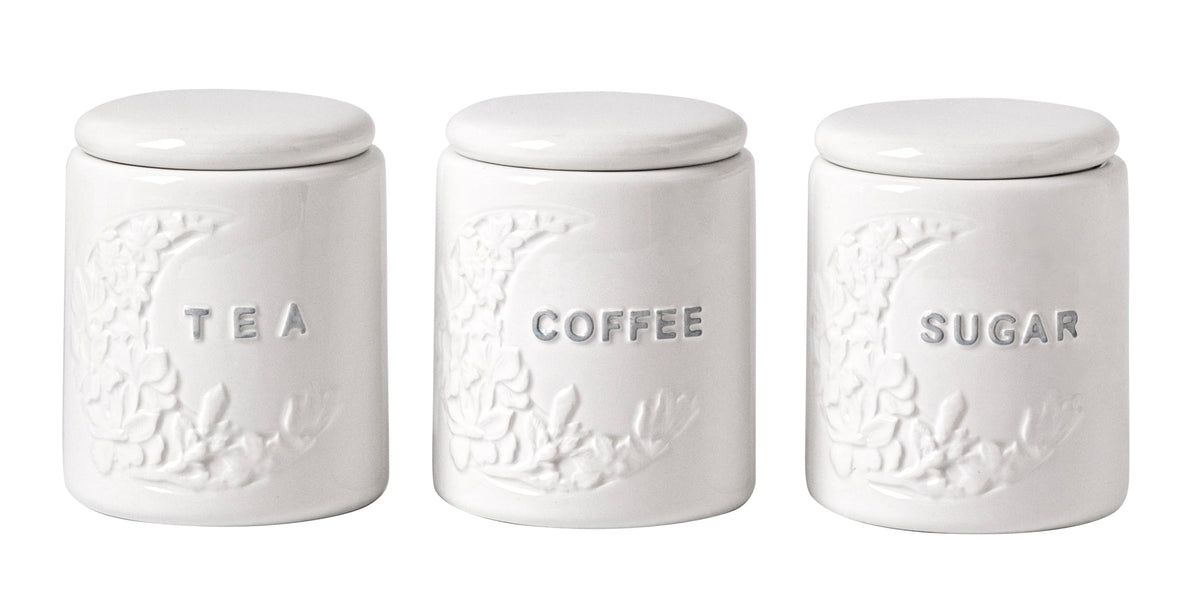 TAWCHES Wing Petal Ceramic Canisters Sets For The Kitchen Canisters For Countertop Set of 3 Airtight Coffee Canisters For Ground Coffee Sugar Container Tea Storage Jars With Lids